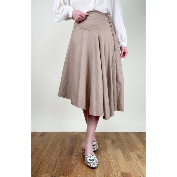 Vintage Diane Von Furstenberg Linen Silk Midi Skirt Asymmetrical Whimsigoth Boho - Picture 2 of 8